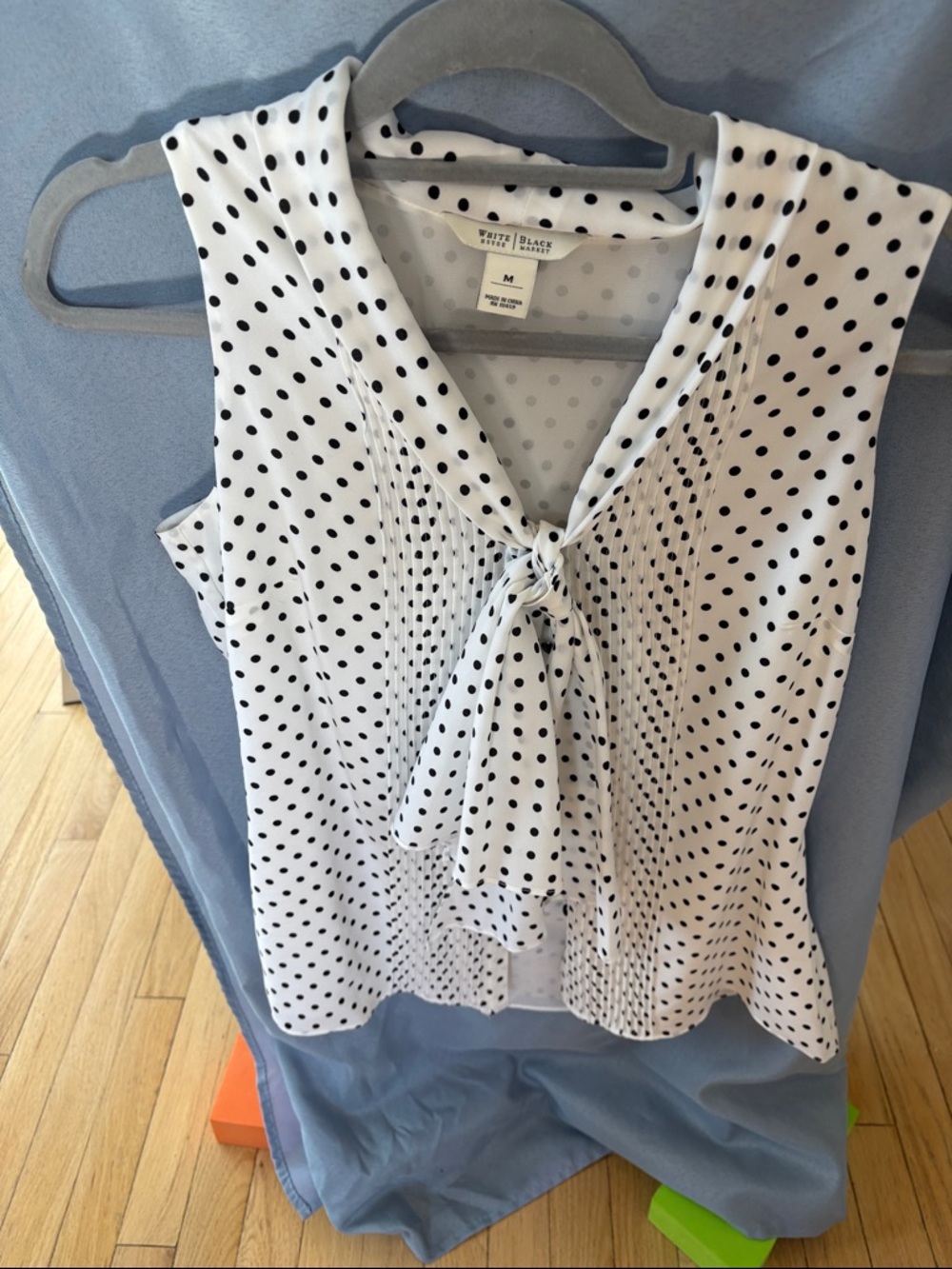 White House Black Market Black & White Polka Dot Tie-Neck Sleeveless Camisole